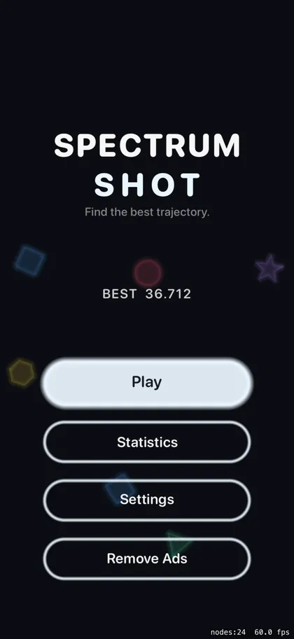 Main menu with the Spectrum Shot wordmark and menu buttons.